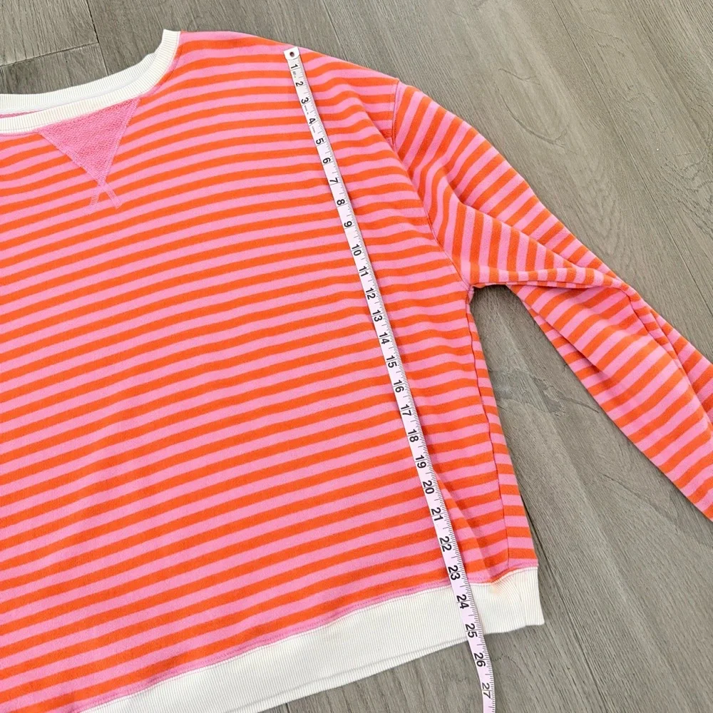 Free People We The Free Oversized Crew Neck Stripe Sweatshirt Papaya Pink Orange - Picture 6 of 10